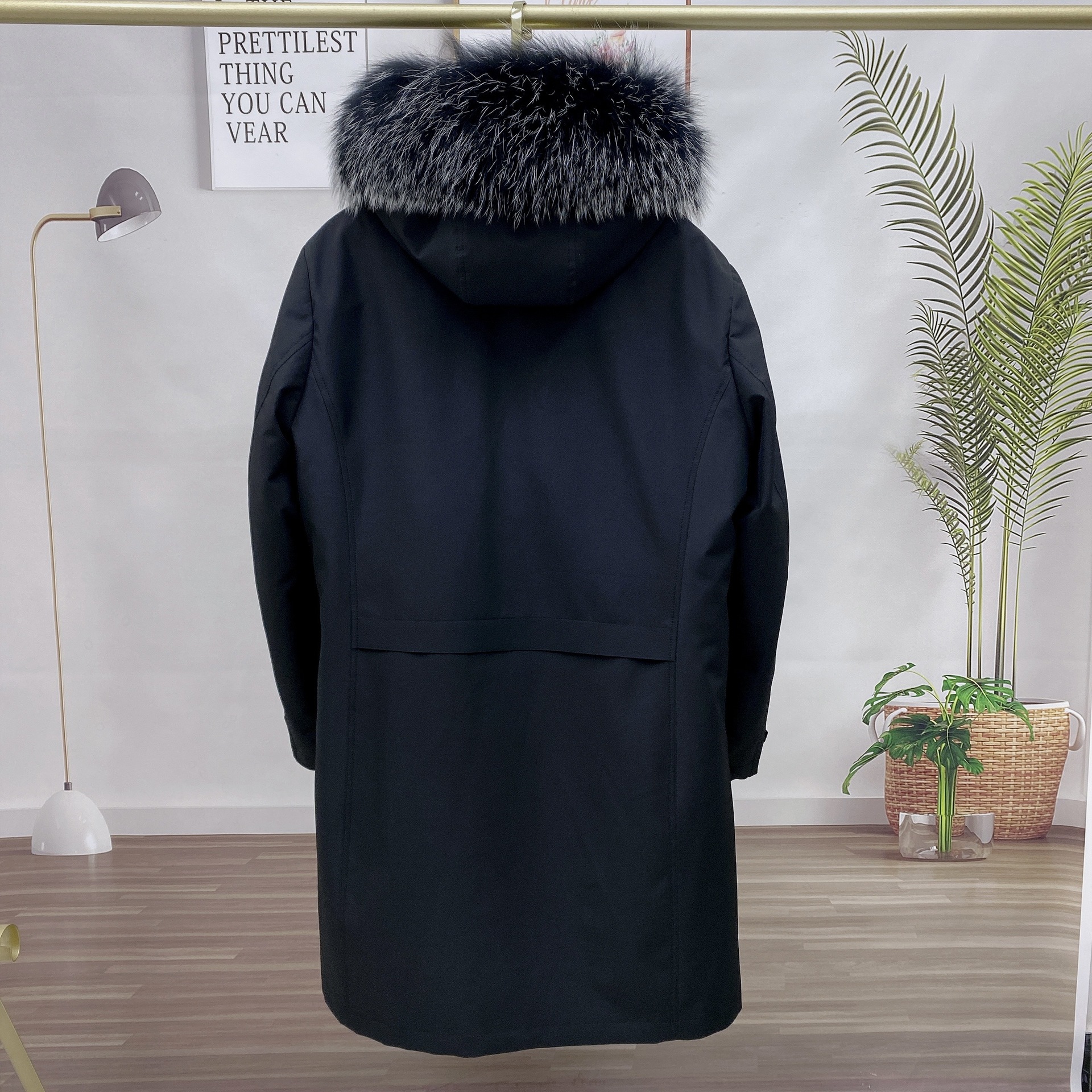 Black + raccoon fur collar