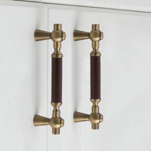 New Chinese Style Walnut Wood Cabinet Handle, Nordic Brass Wood Door Drawer Sphere Furniture Gold Single Hole Handle