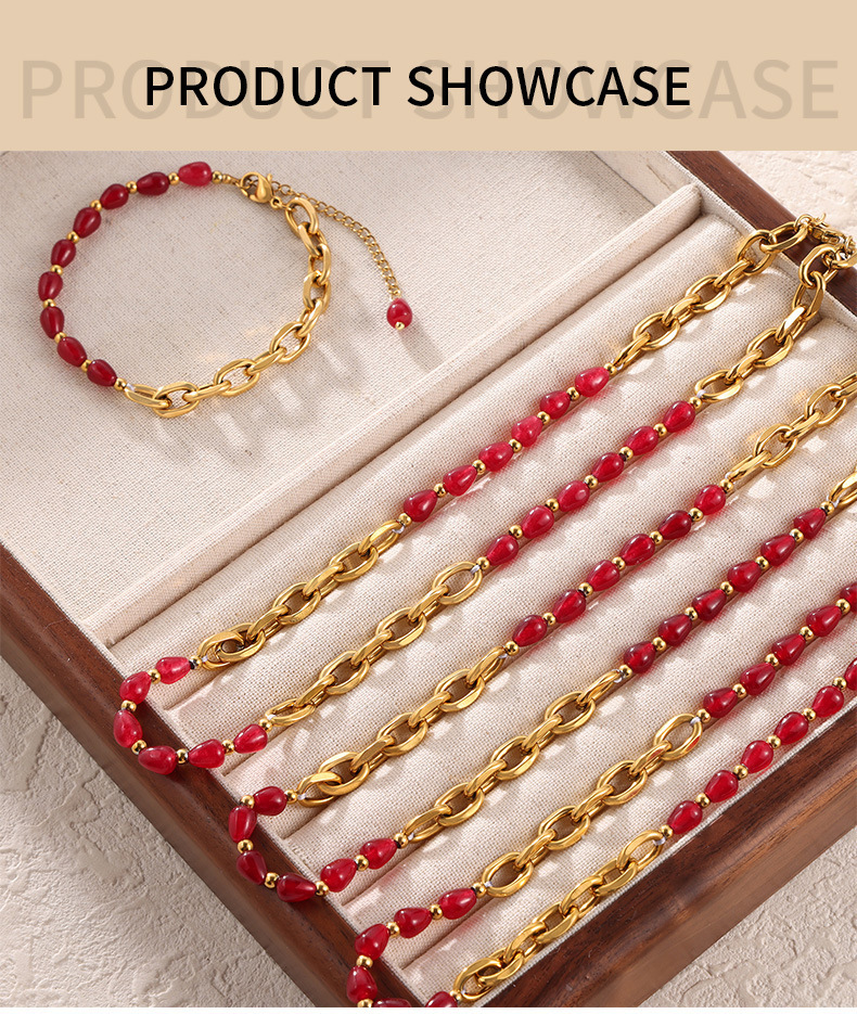 Necklace + Jewelry Quantity Casual Occasion Basic Geometric Agate Titanium Steel Gold Plated Jewelry Set In Bulk