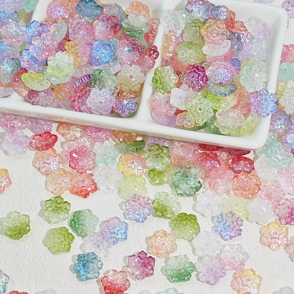 彩色琉璃雪花片串珠子饰品少女甜美手工DIY穿孔手链项链材料配件