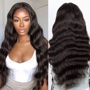 Cross-border wig European and American women's front lace chemical fiber headgear black mid-length curly hair big wave body wig