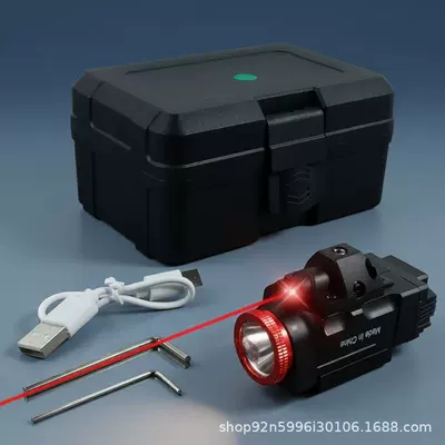 Tactical Flashlight with Strong Light and Strobe Illumination, Compatible with Glock, with Red and Green Laser Beams (UV fənərlər) - metal-under-hanging-laser-flashlight-668-red