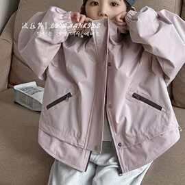 韩国童装女童连帽外套秋季2025儿童夹克拉链衫中大童防风衣上衣潮