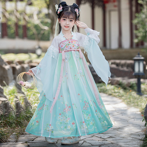 Girls blue fairy hanfu children ancient folk costume fancy Ru skirt outfit ancientry Chinese wind princess cosplay skirts kimono dress for kids