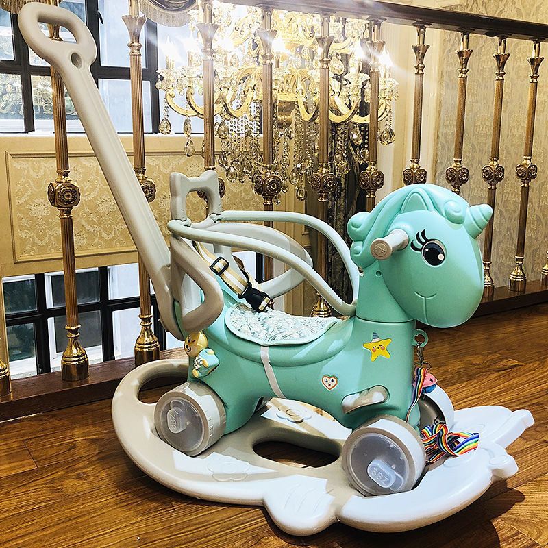 Niños mecedores caballo de Troya juguetes de cumpleaños bebé mecedores caballo de doble uso mecedores patinaje un cabello