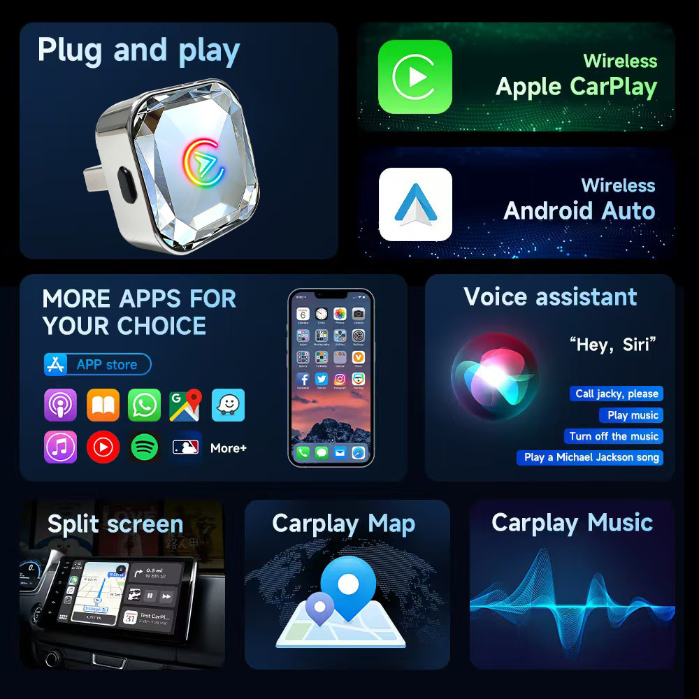 Button Carplay Box Android Auto Wired to Wireless Adapter Android Auto Car Wired to Wireless Converter