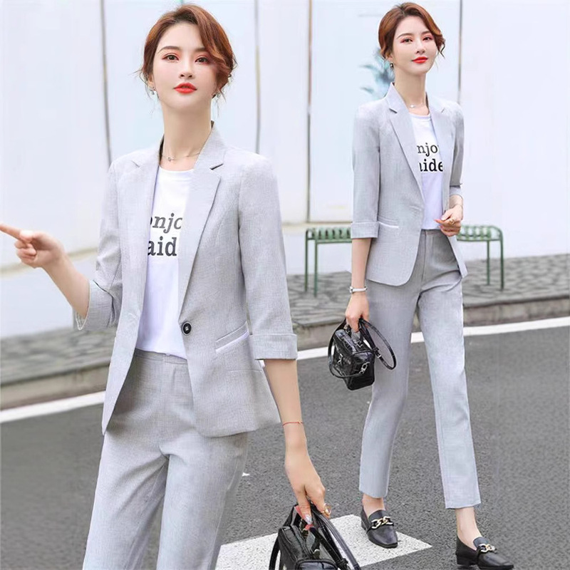 Seven-point Sleeve Thin Small Suit Jacket Women's Spring and Summer New Elegant Slim-fit Short Suit Professional suit Two-piece Suit
