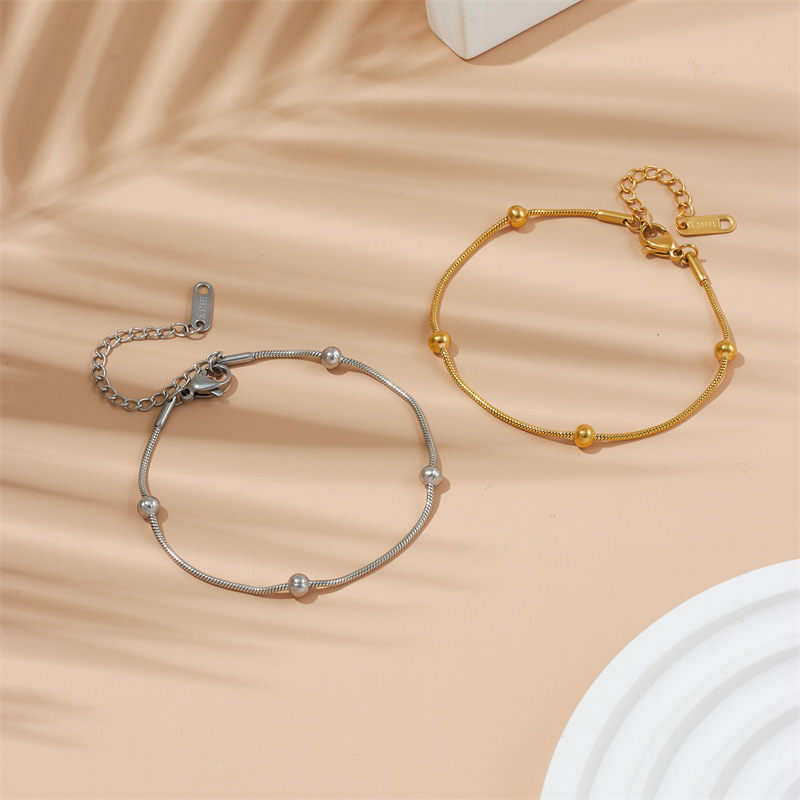 Titanium Steel Vintage Round Bead Bracelet Female Niche Design Light Luxury Elegant All-match Simple Stainless Steel Jewelry Wholesale Accessories