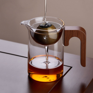 Small Green Tangerine Tea Brewing Set with Wooden Handle, Tea Infuser, Tea-Water Separation, High Borosilicate Glass Fair Cup