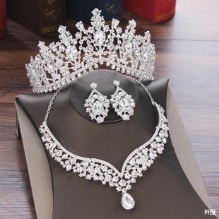 Bride Necklace Earrings suit Earrings Without Ear Holes Pearl Diamond Necklace Ear Clip Evening Banquet Stage Performance Host Jewelry