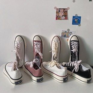 Dropshipping Thick-Soled Canvas Shoes for Women 2024 Flat Low-Top White Shoes Student Height-Increasing Cloth Shoes Platform Sneakers