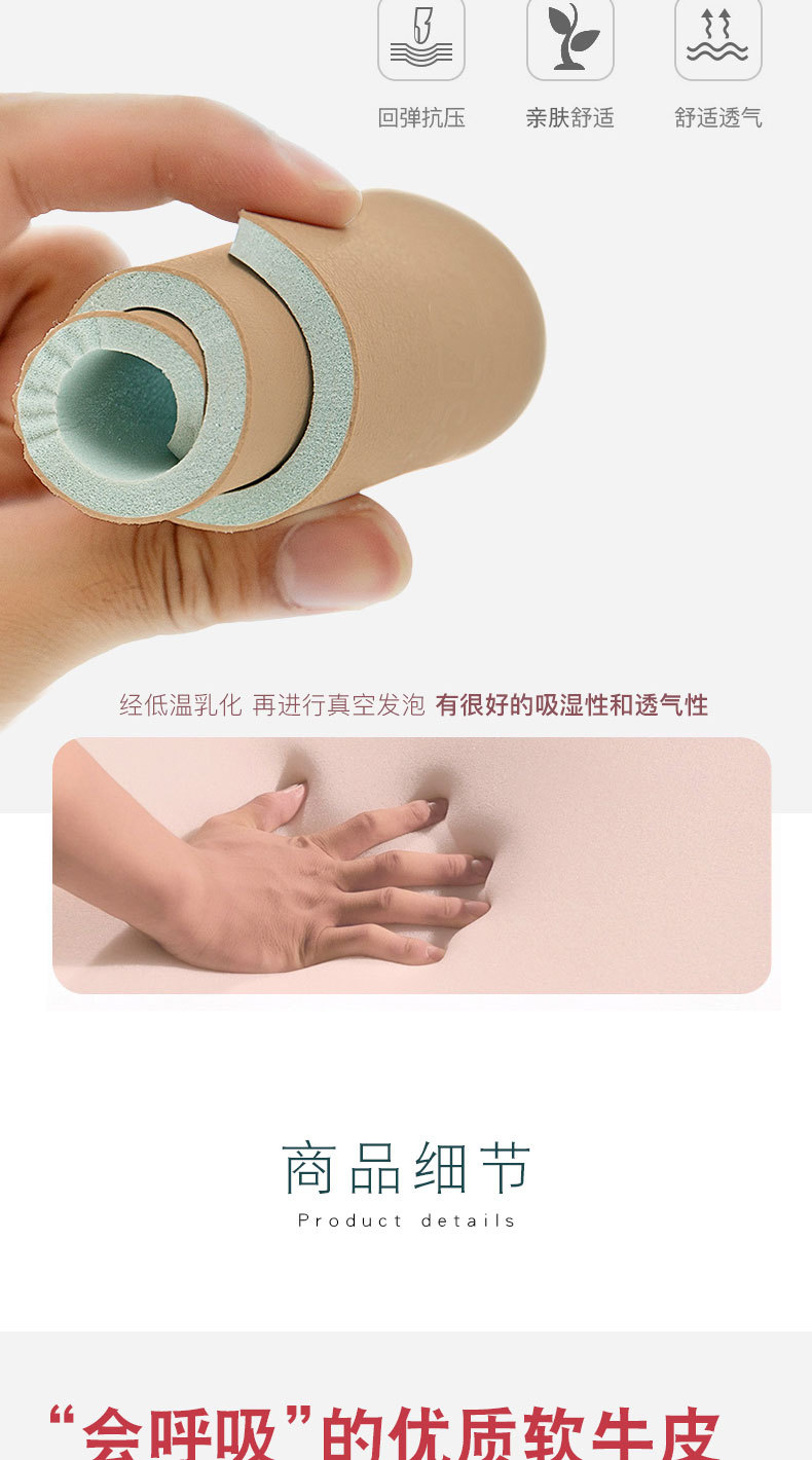 Xăng đan nữ quai ngang đế bằng da thật mùa hè — Màu đen chi tiết 7