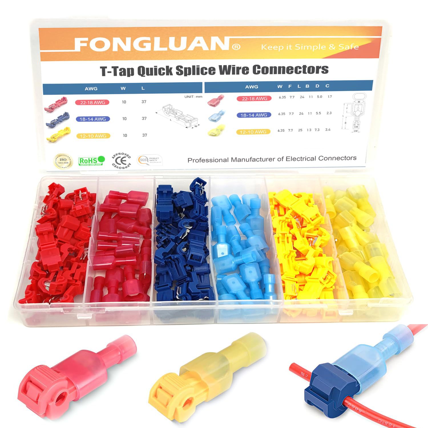 FONGLUAN 120pcs T-Tap Quick Splice Wire Connectors 24-10 Gau