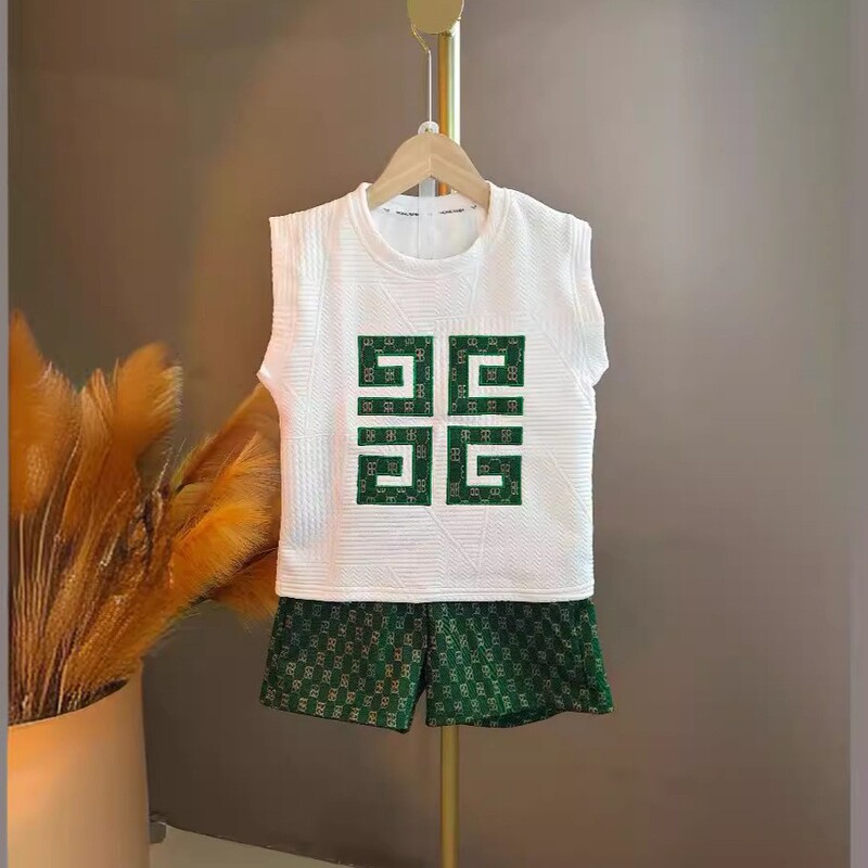 クロスボーダー子供服【刺繍モデル】男の子ベストスーツ新しい子供ネットセレブ服子供クールでハンサムな夏服|undefined