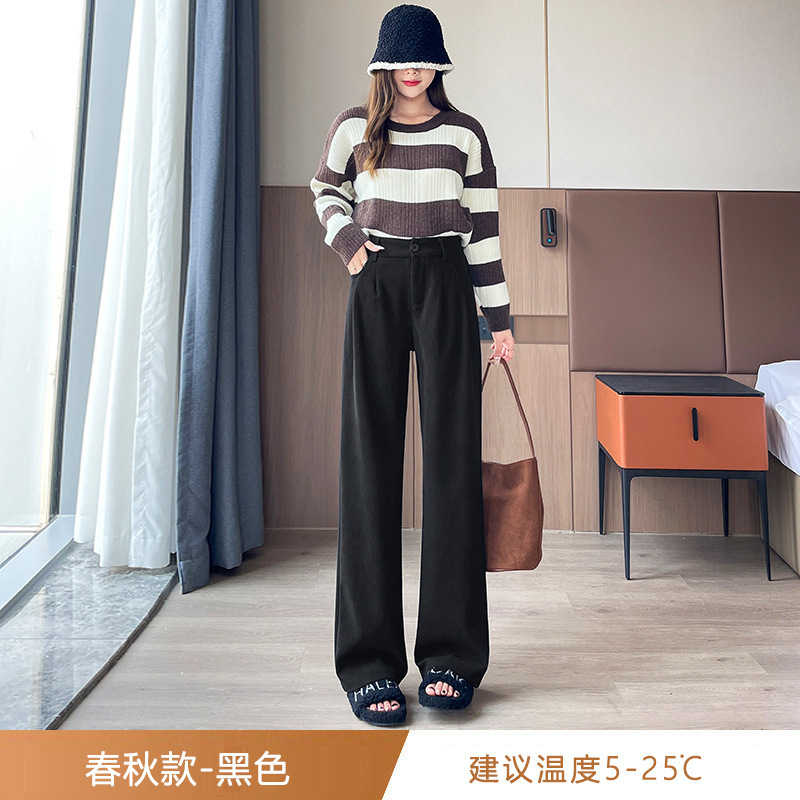 实拍胖mm大码欧棉绒黑色阔腿裤女显瘦宽松梨形身材直筒窄版长裤子|undefined