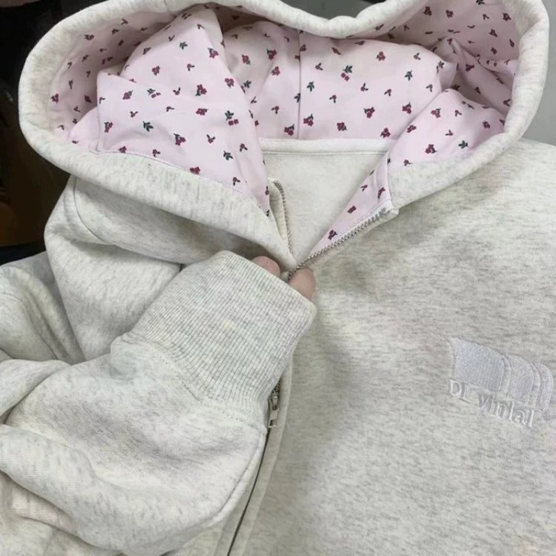 Осенний худи, милый кардиган, цветочный принт, oversized