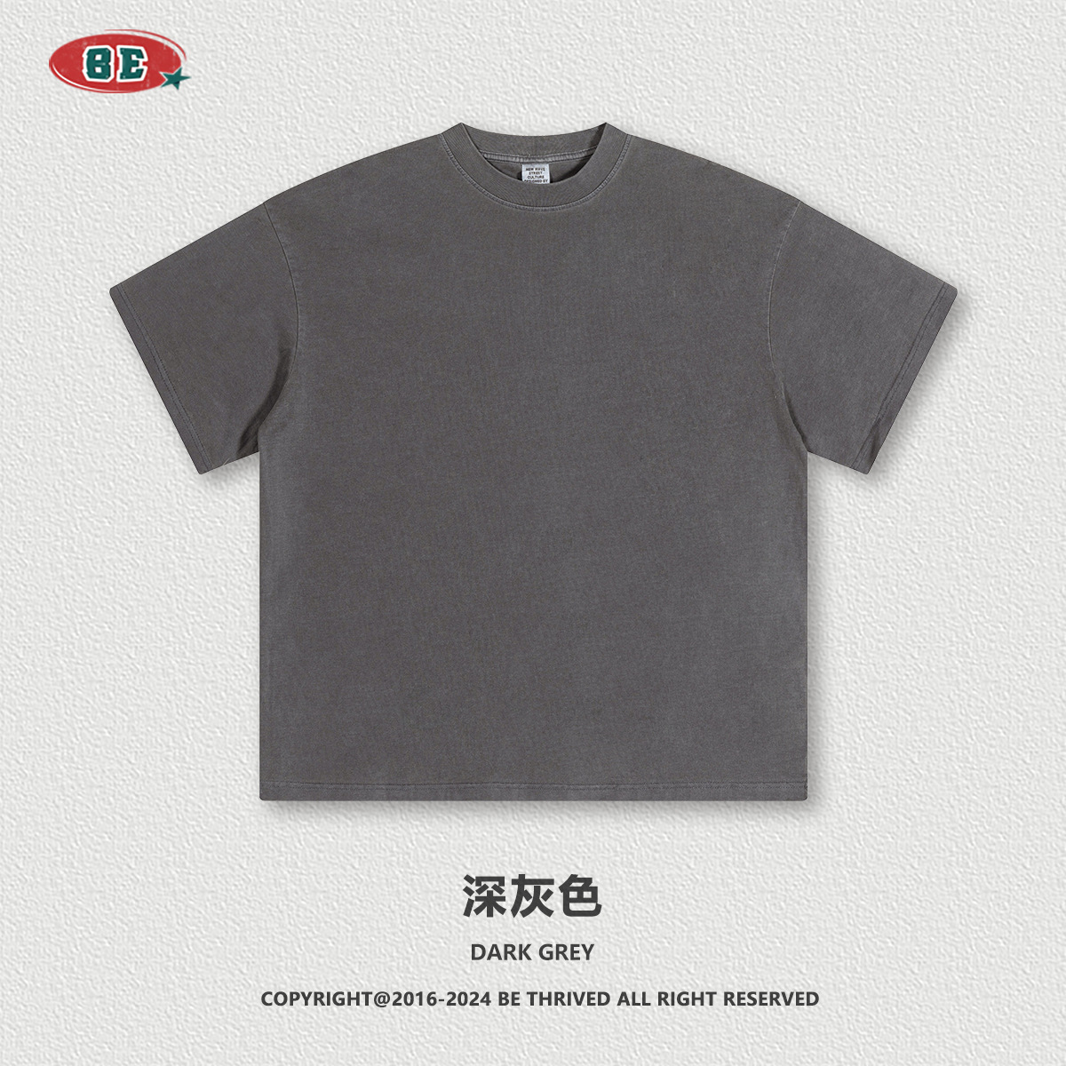 BE Men's 2025 American suelto y desgastado retro lavado camiseta de manga corta para hombre camiseta de algodón de manga corta de color sólido para hombre tendencia