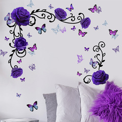 DZ1397創意紫色妖姬花朵蝴蝶家居櫥櫃臥室客廳背景牆壁裝飾牆貼紙