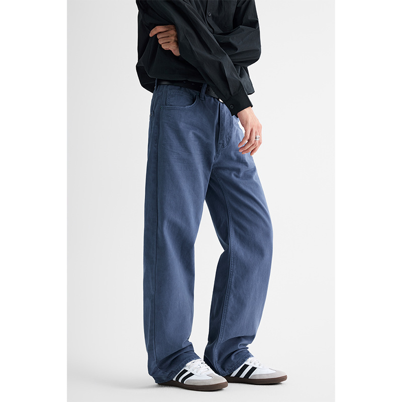 Pantalones Casuales Rectos de Algodón para Hombre Lavados Corte Holgado para Uso Casual