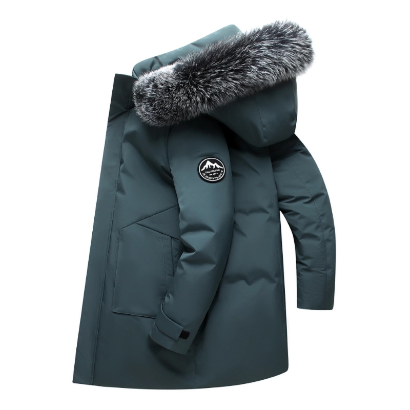 Giù di media lunghezza 2024 nuovo cappuccio grande collo di pelliccia alla moda invernale ispessito giacca da uomo alla moda uomini_voghion.com