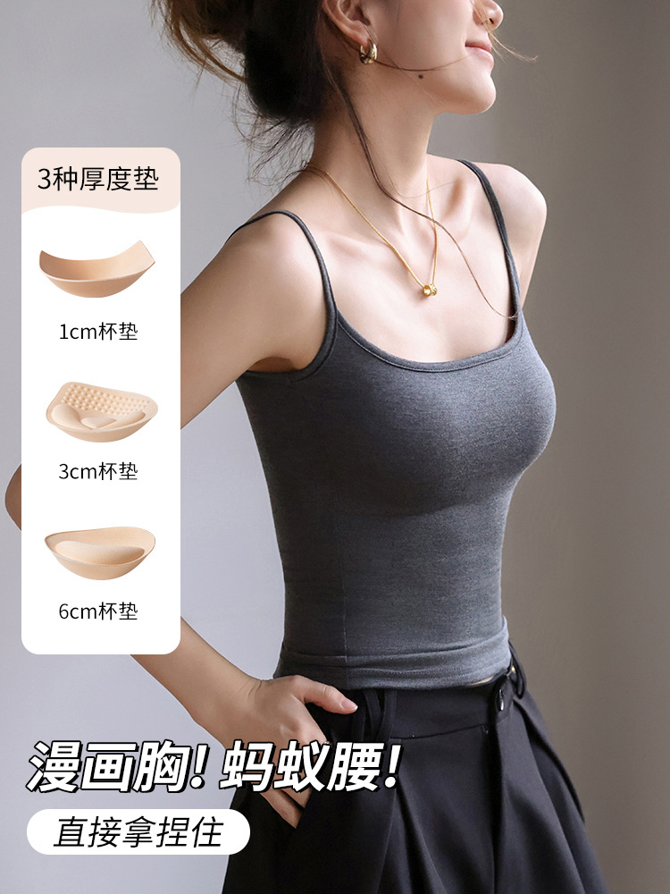 여성용 여름 슬링탑, 외부 착용 또는 이너웨어로 착용 가능, 가슴 패드가 내장된 브라탑, 일체형 민소매 탑, 등이 드러나도 되는 디자인