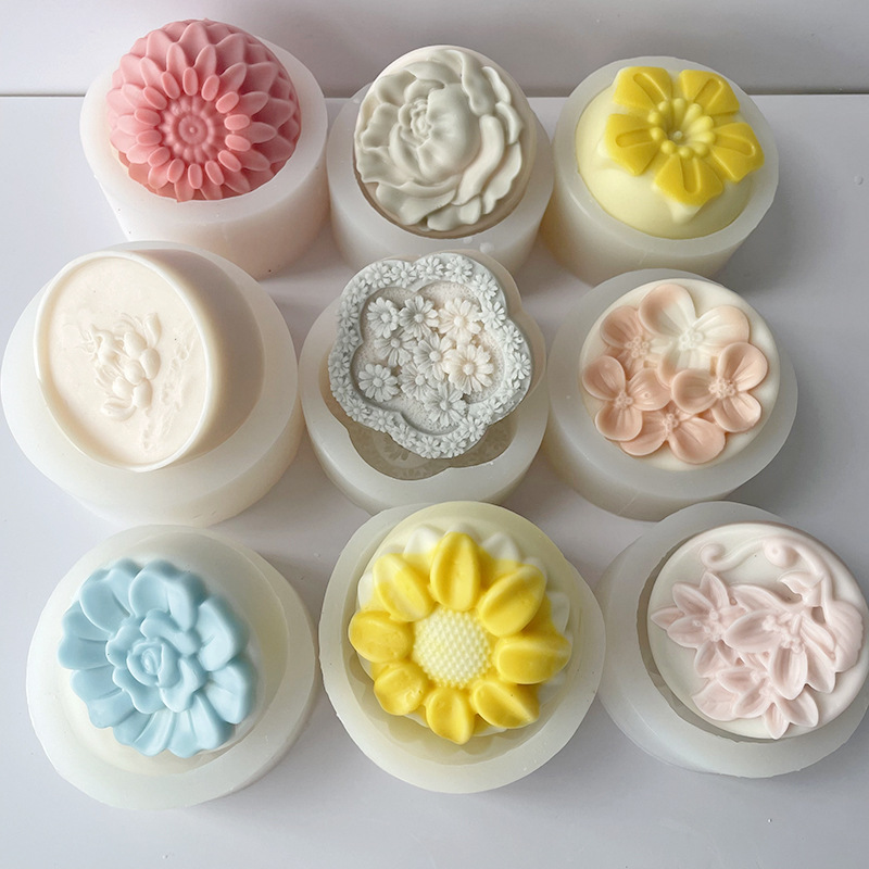 Jiahui Mei DIY flor redonda jabón hecho a mano molde de silicona casera flor vela gota yeso herramienta abrasiva