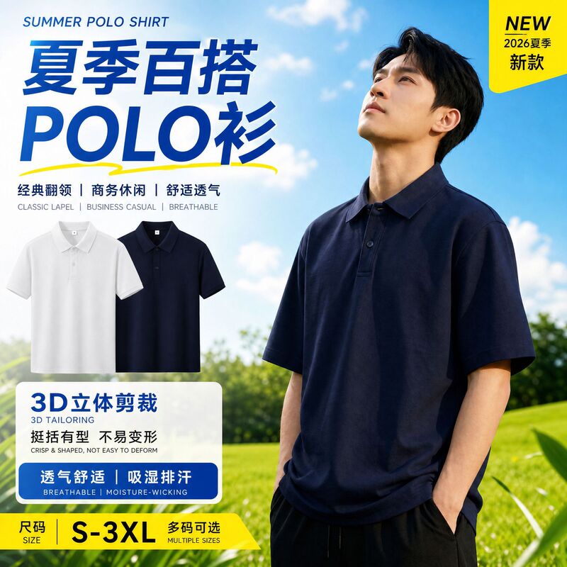 Men's short-sleeve POLO shirt, new summer style, light luxury high-end business attire, men's turn-down collar T-shirt, casual classic half-sleeve trendy shirt
