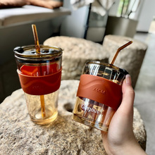 北极光玻璃杯ins创意高颜值玻璃杯伴手礼早餐水杯好看通用吸管杯