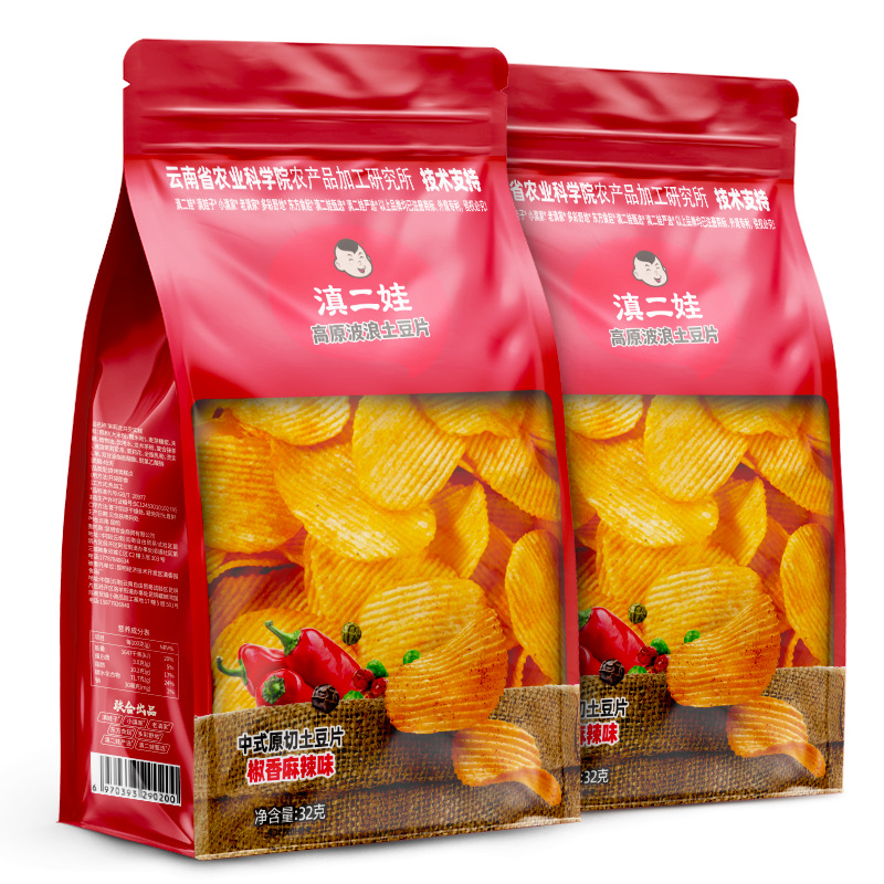 滇二娃农科院波浪土豆片原切32g麻辣薯片云南小吃休闲零食品批发