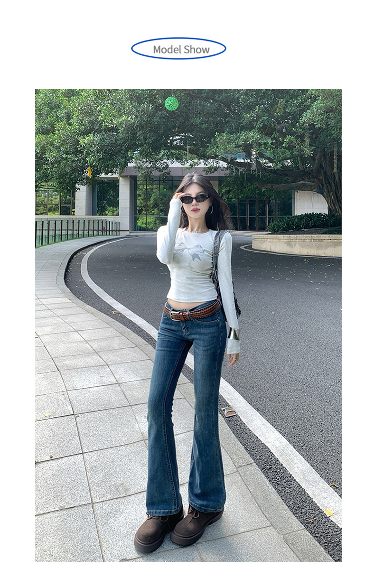 Retro flared jeans voor dames lage taille stretch slim fit broek_voghion.com