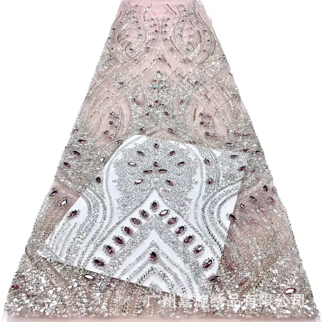 Tela de malla de alta gama adornada con pedrería, lentejuelas y bordados con cuentas para vestidos de mujer, vestidos de novia y materiales de encaje. image 1