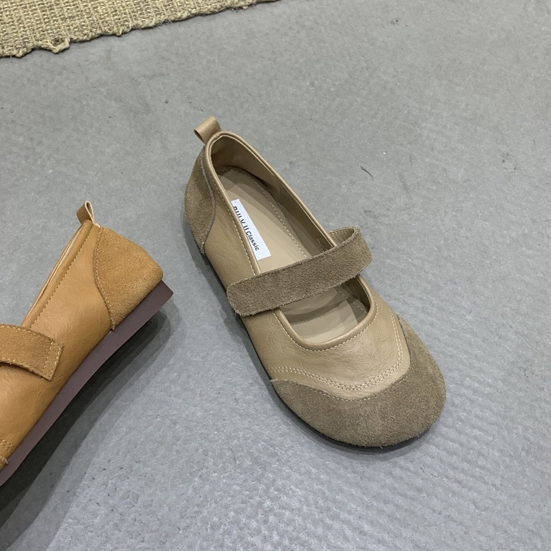 复古绒面拼接玛丽珍单鞋女鞋子2025新款夏季配裙子休闲百搭勃肯鞋|undefined