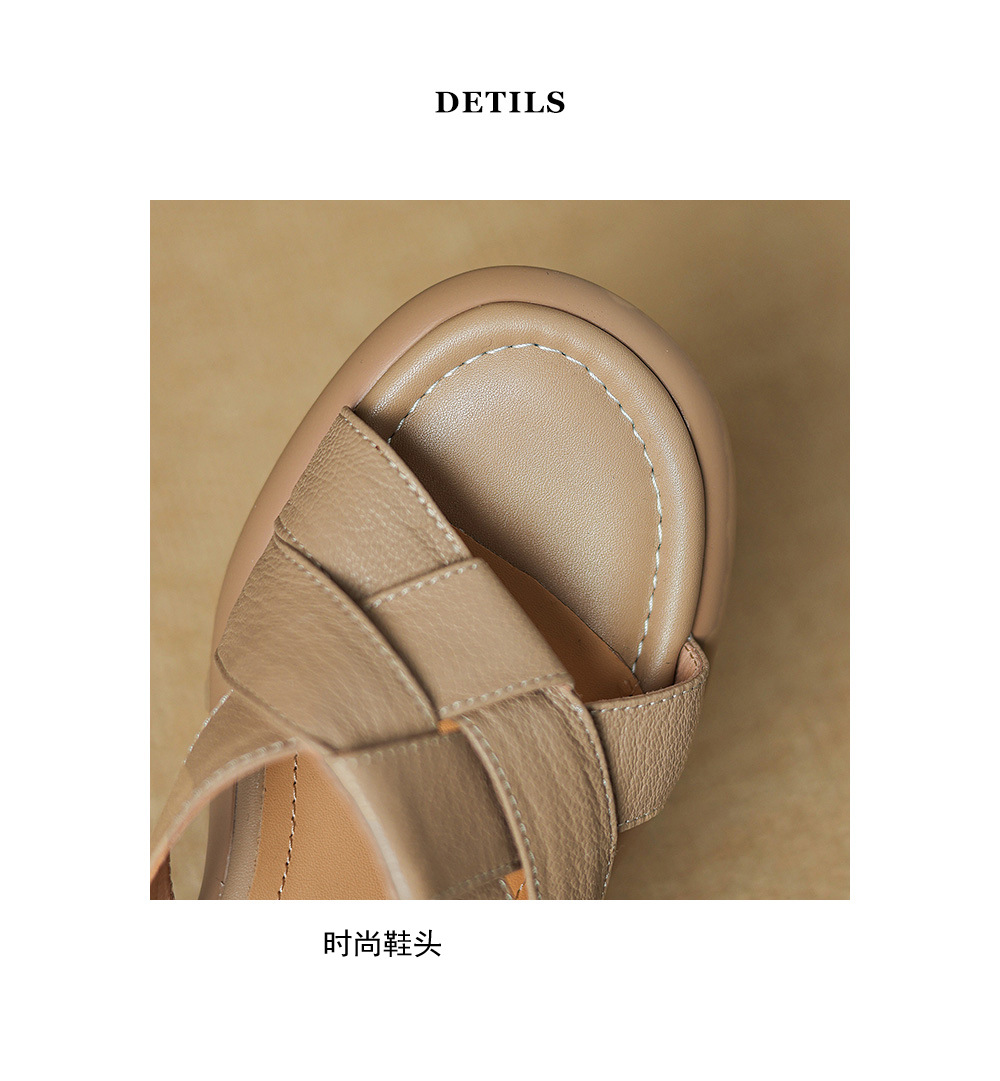 Sandal nữ hở mũi dệt da dê gót cao 7 cm — màu trắng ngà chi tiết 18