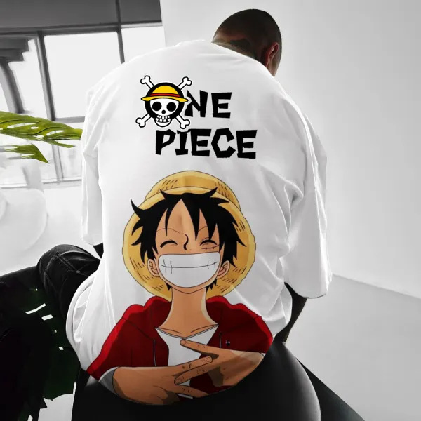 ONE PIECE路飞海贼王动漫个性印花重磅纯棉 帅气卡通男女T恤短袖