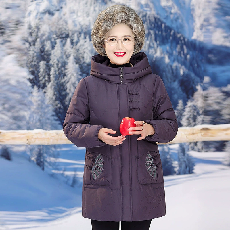 Средние длинные хлопчатобумажные пальто бабушки с капюшоном