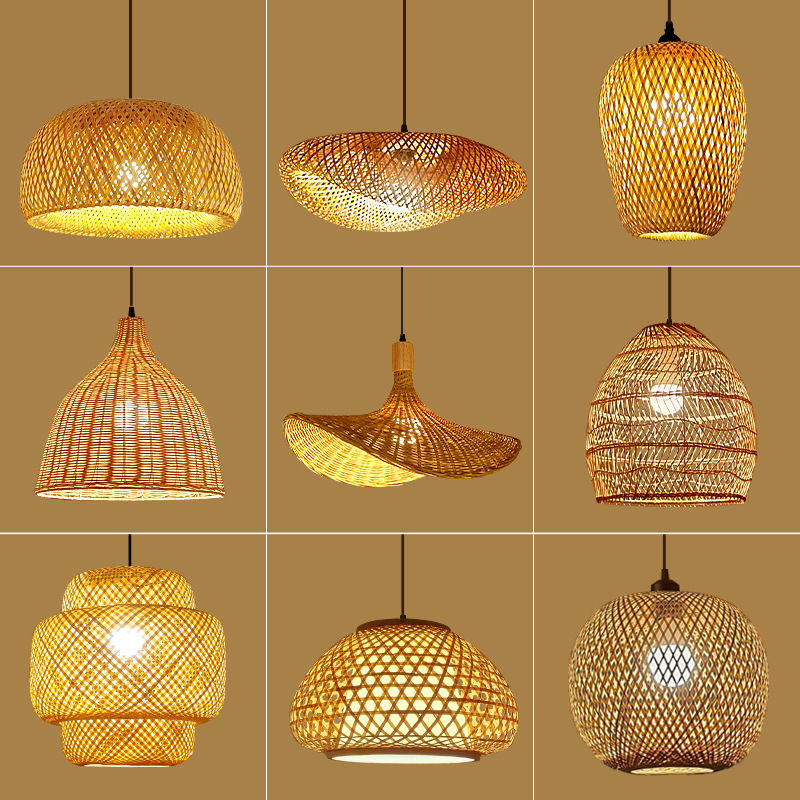 Bamboo Chandelier New Chinese Style Tea Room Zen Southeast Asian Japanese Style Lamps Creative Personalized Straw Hat Lamp Restaurant Chandelier