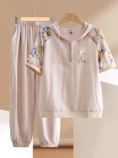 Mom's Summer Sportswear Suit, New Popular Short-Sleeved Tops, Middle-Aged and Elderly Women's Fashionable Age-Reducing Clothes