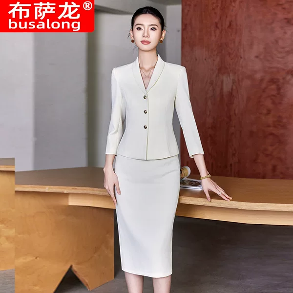 2025 New Busaron Women's Middle Sleeve Professional Suit Dress Official suit Interview Sales Work Clothes 6530