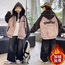 女童秋冬季加绒外套新款洋气中大儿童女孩宽松百搭棒球服上衣外套