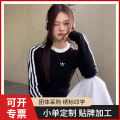 国境を越えた対外貿易原単三葉草刺繍丸襟正肩長袖tシャツ弾力修身上着女装