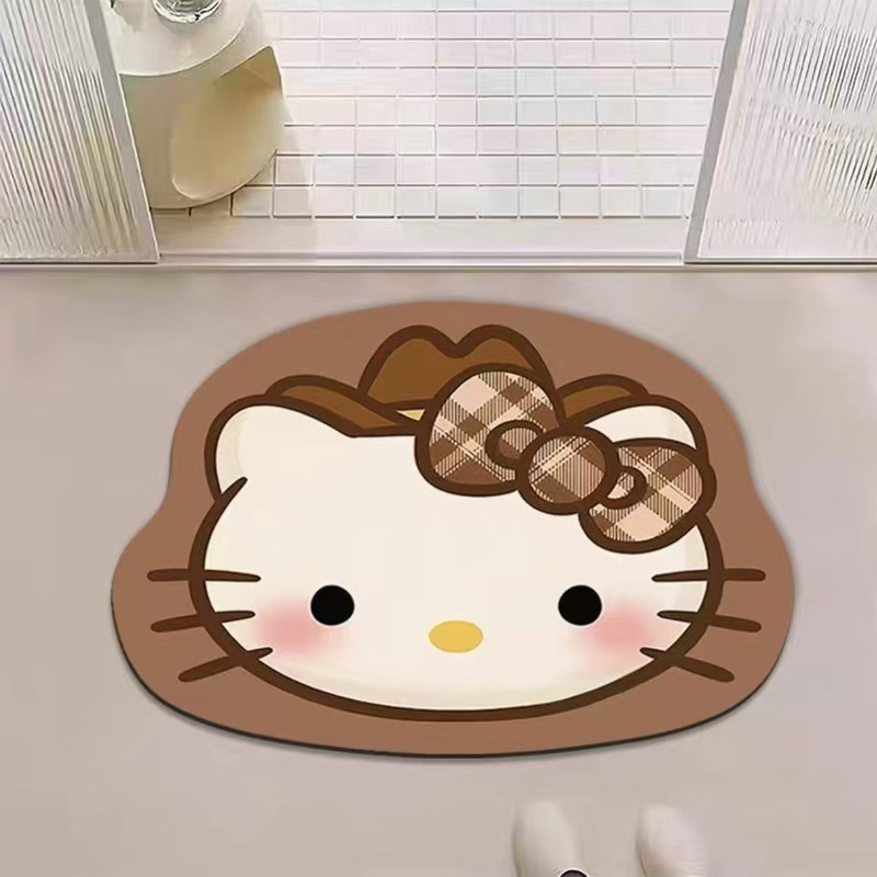 可爱复古kitty硅藻泥地垫浴室洗漱间吸水防滑地垫入户玄关装饰垫|undefined