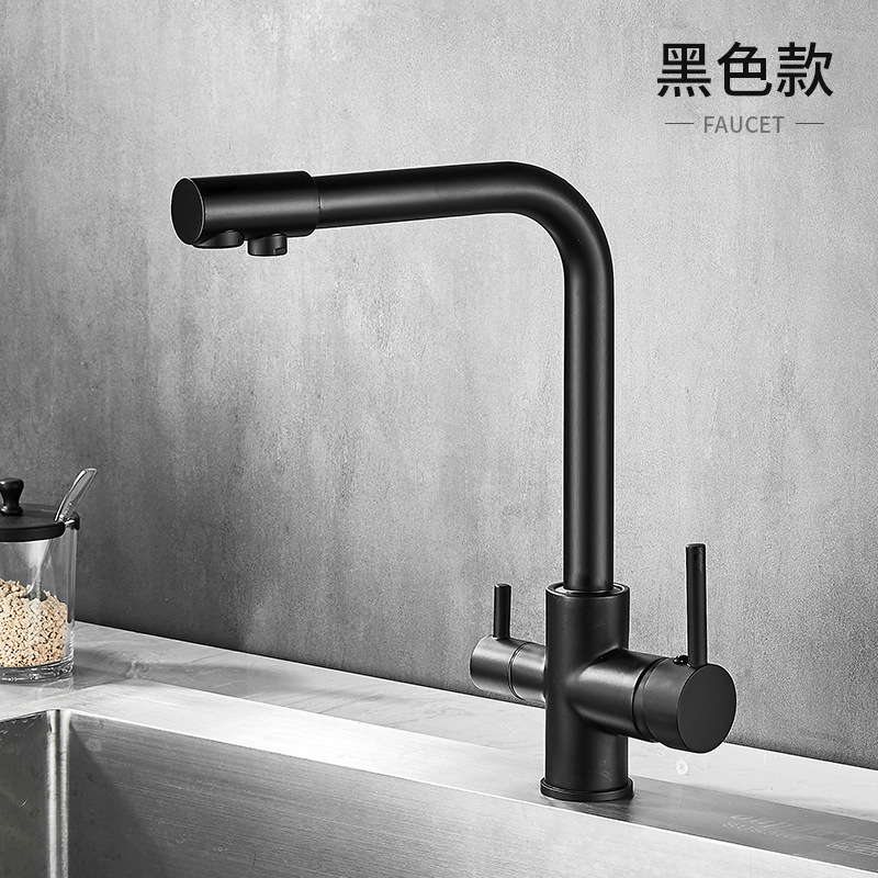 Grifo de cocina de comercio exterior, lavabo de cobre, agua fría y caliente, agua potable directa, agua purificada transfronteriza, grifo tres en uno
