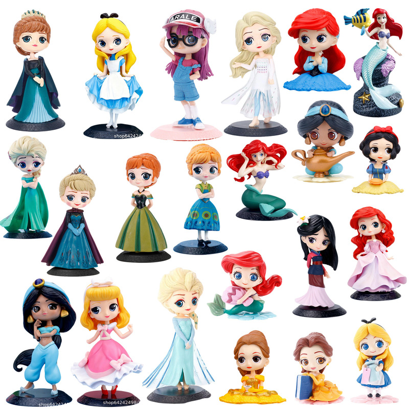 Q-Version Princess Figurines Cinderella Elsa Anna Alice Ice Cream Cake Wholesale Cute