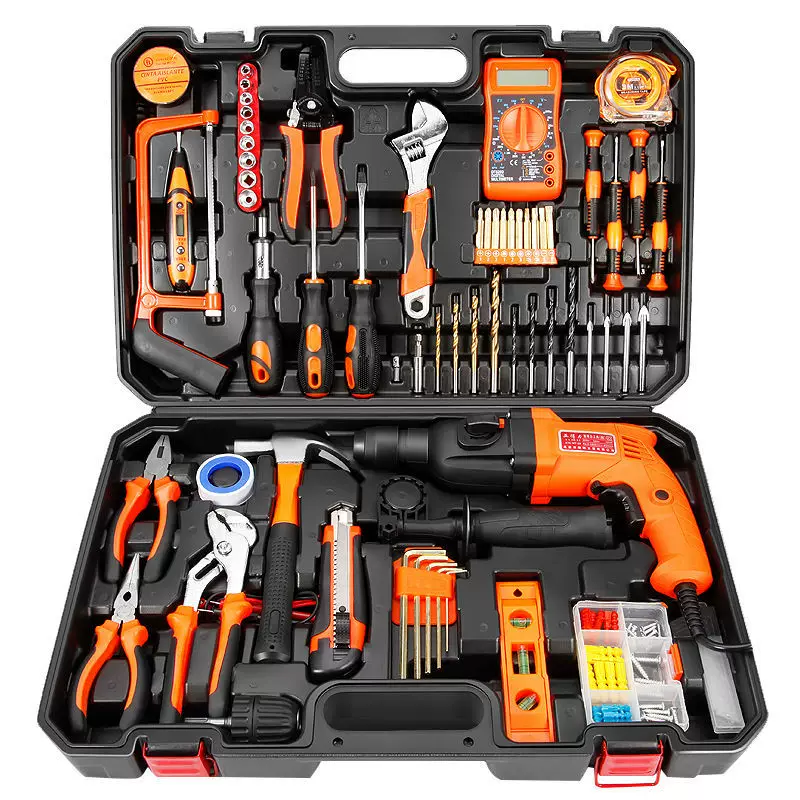 Tools set handmade, electric drill, universal carpentry for repair