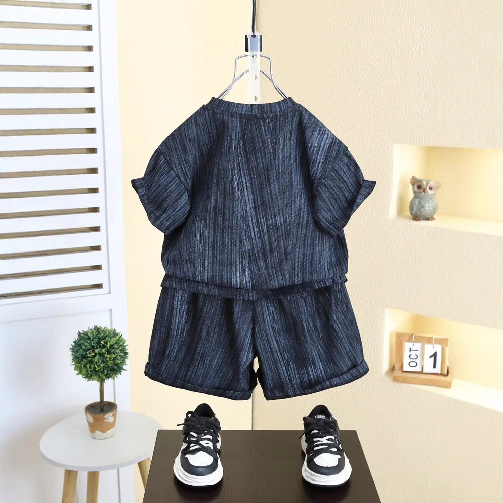 7989 traje de manga corta para niños verano 2025 nuevos pantalones cortos de media manga para bebés de dos piezas ropa fina de verano para niños