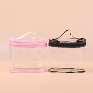 Trendy Color Cylinder Portable PVC Cosmetic Bag Double Zipper Large Capacity PVC Cosmetic Toiletries Travel
