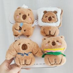 创意牛角包卡皮巴拉毛绒挂饰汉堡面包干饭豚鼠DIY包包挂件公仔
