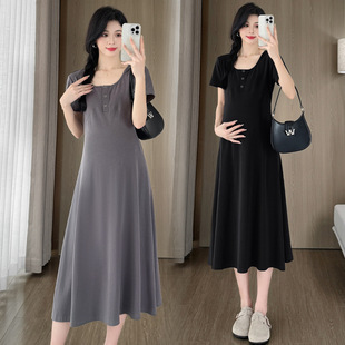 Maternity Dress, Summer Dress, High-end, Trendy Mom, Large Size Loose Skirt, Summer Short-sleeved Casual Slimming Look and Age-reducing Long Skirt