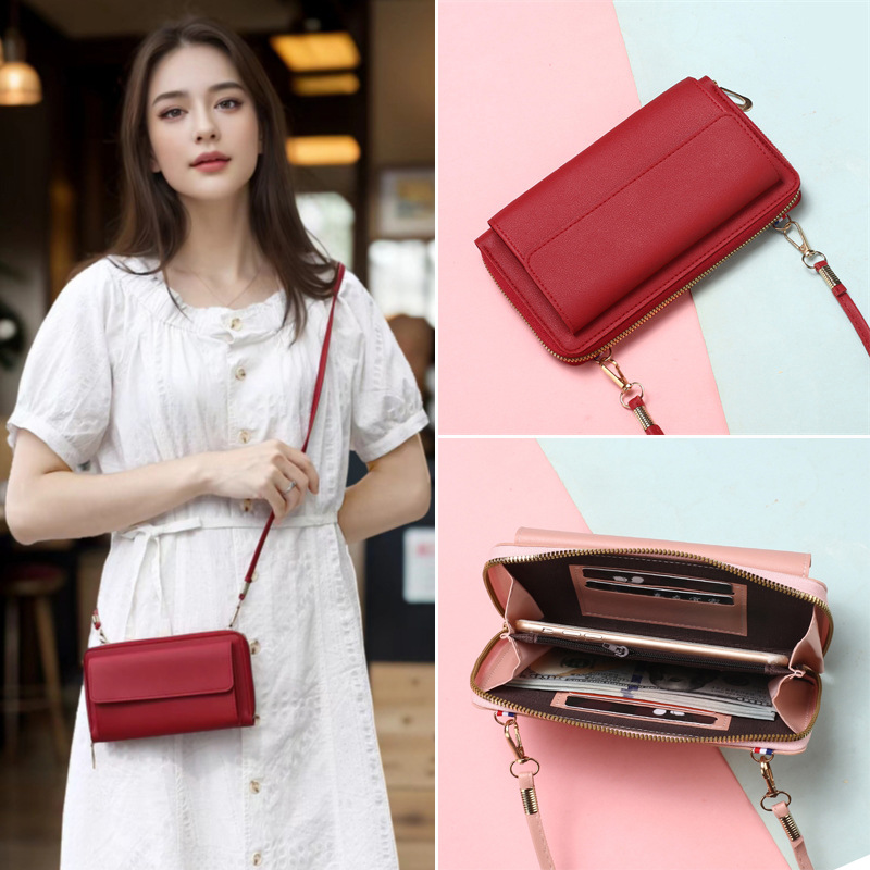 Comercio exterior transfronterizo damas billetera larga con cremallera coreana de gran capacidad de bolso de tramo inclinado de moda femenina función de bolso de teléfono móvil versátil