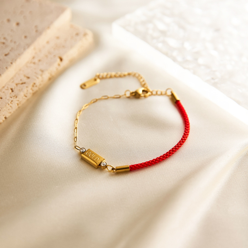 Europe and the United States cross-border titanium steel red rope small gold bracelet cross chain clip diamond letters ins style all-match fashion hand jewelry